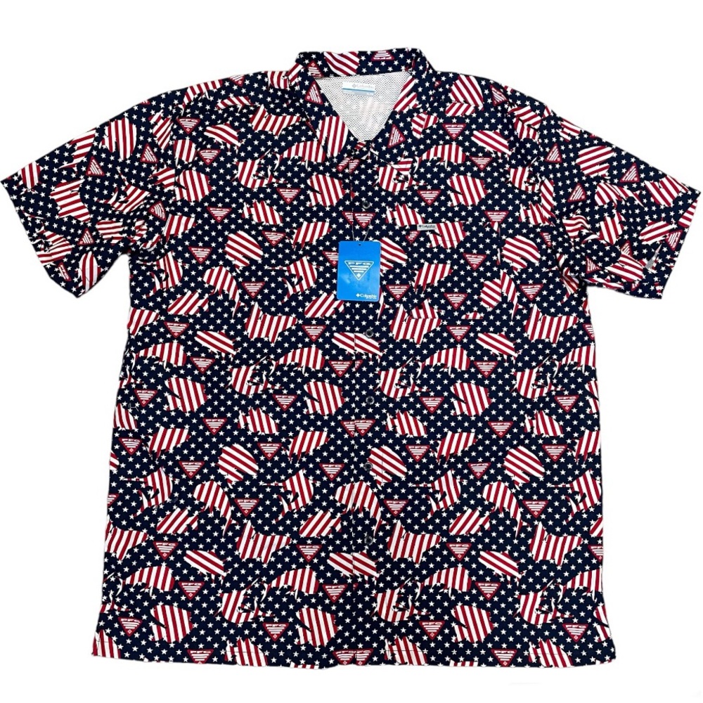 COLUMBIA PFG American Flag Fishing Button Down Shirt Men’s XL